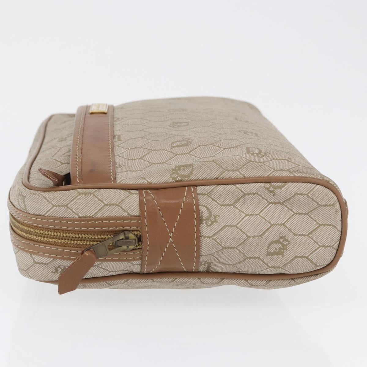 Christian Dior Honeycomb Canvas Clutch Bag PVC Beige Gold Auth fm5130