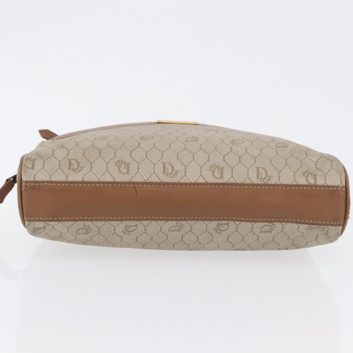 Christian Dior Honeycomb Canvas Clutch Bag PVC Beige Gold Auth fm5130