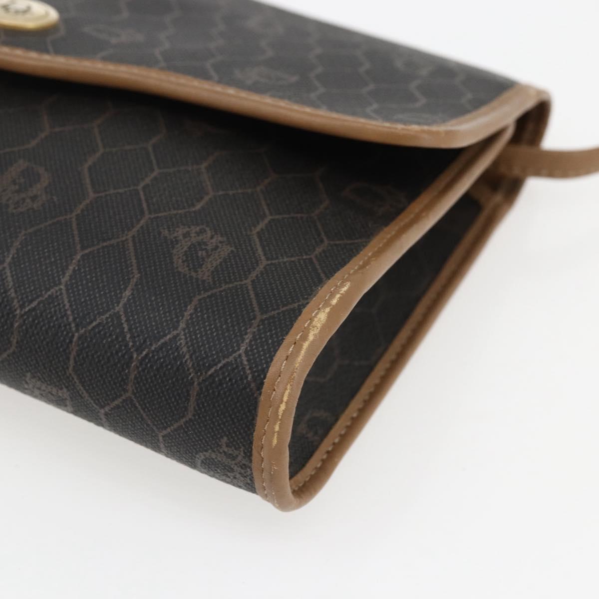 Christian Dior Honeycomb Canvas Shoulder Bag PVC Black Gold Auth fm5132