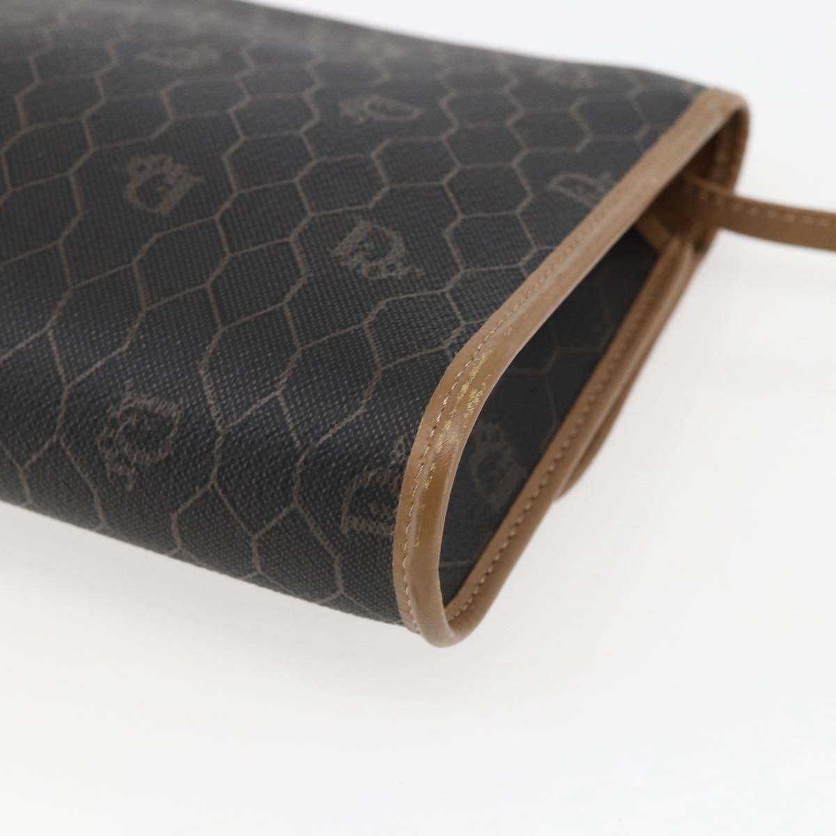 Christian Dior Honeycomb Canvas Shoulder Bag PVC Black Gold Auth fm5132