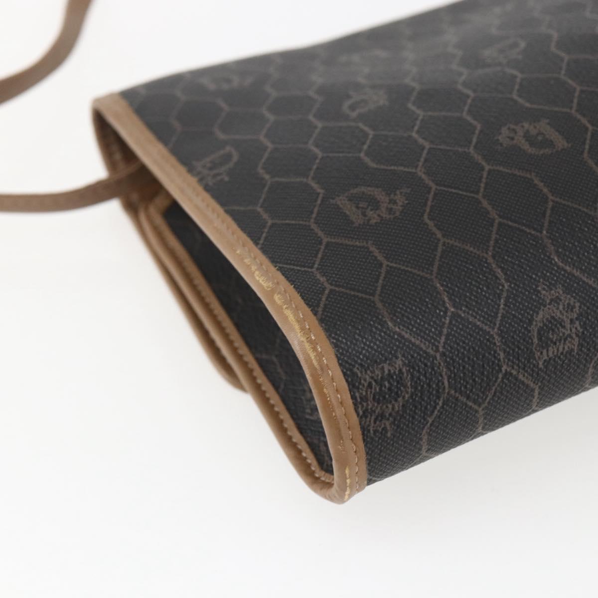 Christian Dior Honeycomb Canvas Shoulder Bag PVC Black Gold Auth fm5132