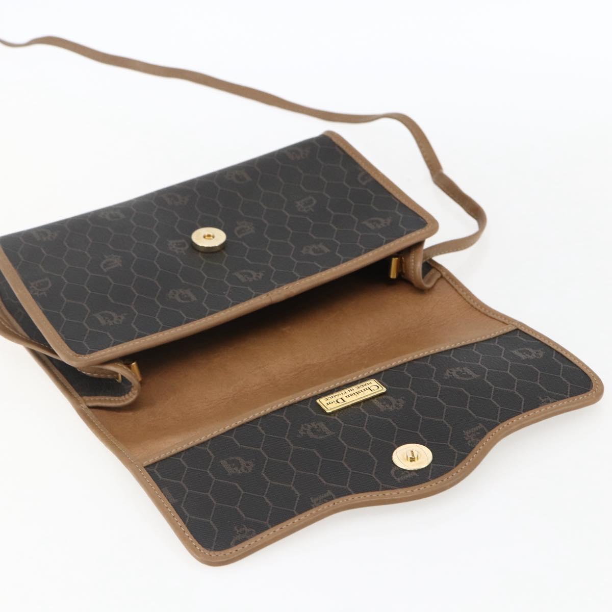 Christian Dior Honeycomb Canvas Shoulder Bag PVC Black Gold Auth fm5132