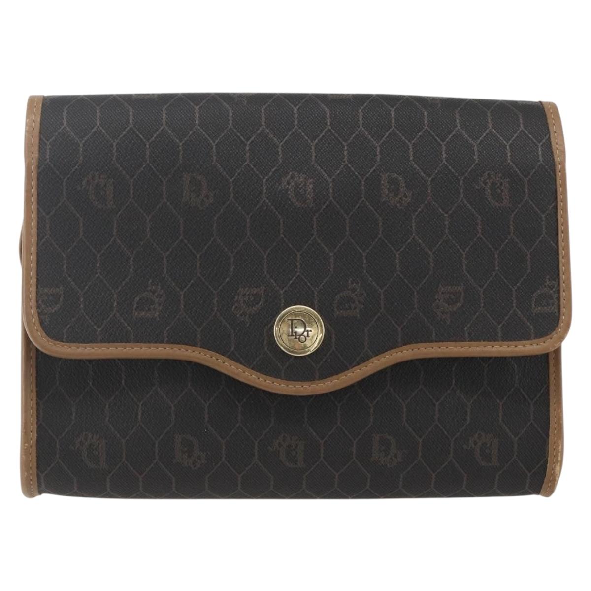 Christian Dior Honeycomb Canvas Shoulder Bag PVC Black Gold Auth fm5132