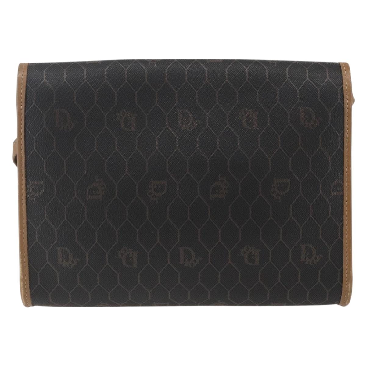 Christian Dior Honeycomb Canvas Shoulder Bag PVC Black Gold Auth fm5132