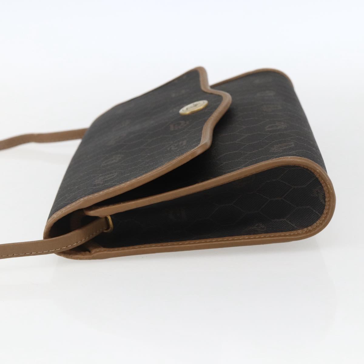 Christian Dior Honeycomb Canvas Shoulder Bag PVC Black Gold Auth fm5132