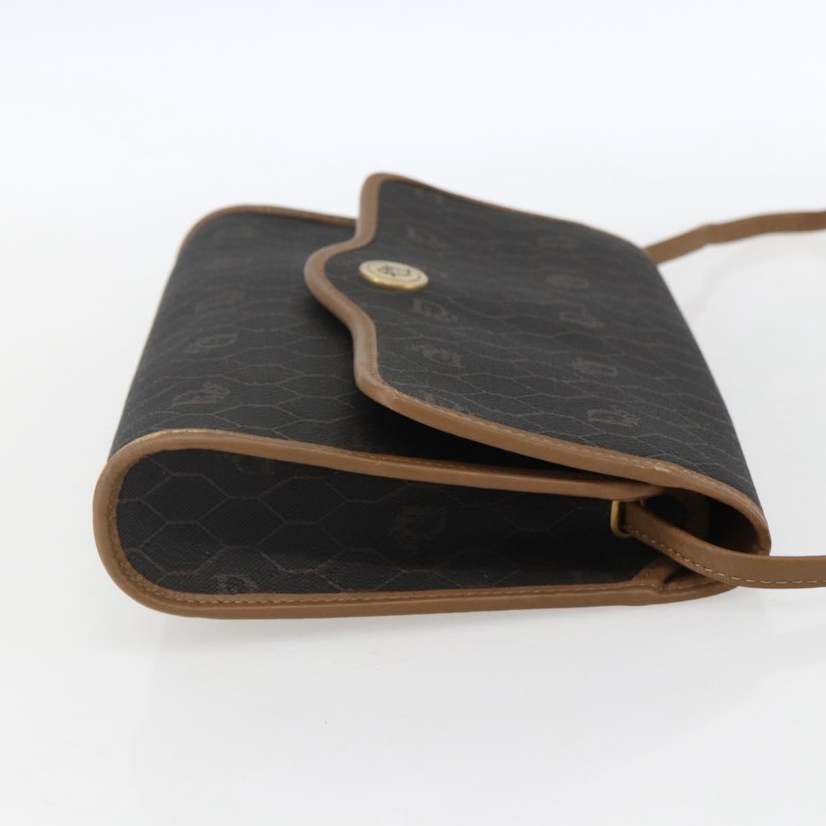 Christian Dior Honeycomb Canvas Shoulder Bag PVC Black Gold Auth fm5132