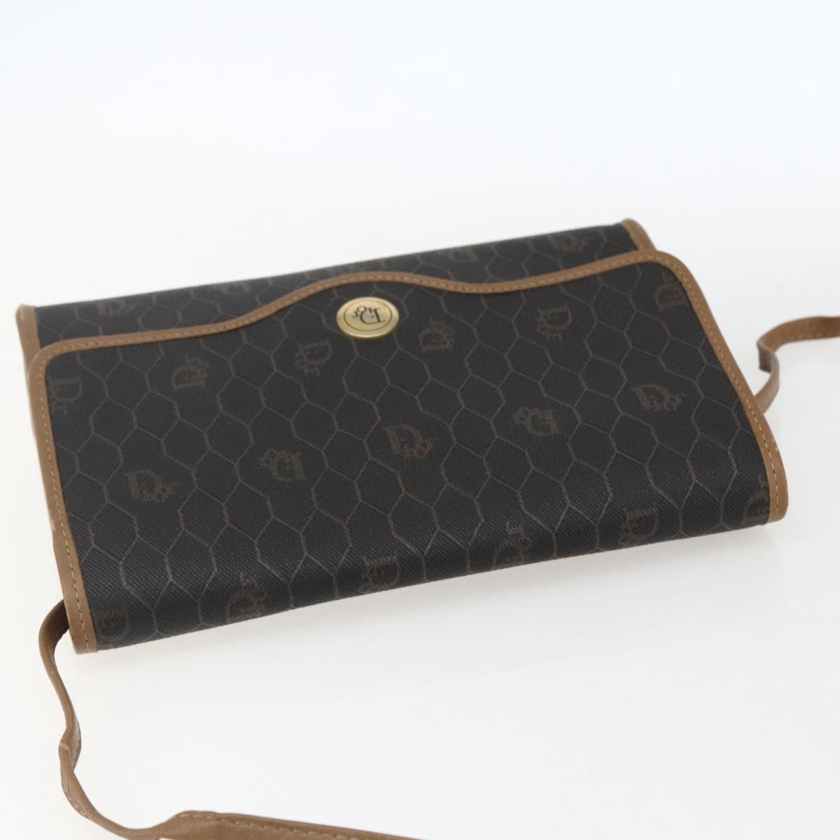 Christian Dior Honeycomb Canvas Shoulder Bag PVC Black Gold Auth fm5132