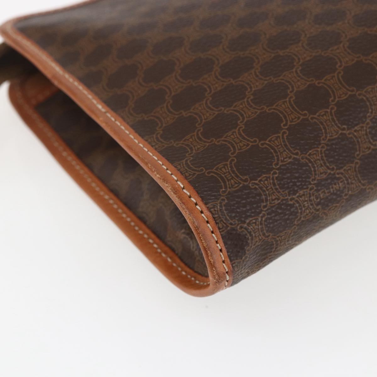 CELINE Macadam Canvas Clutch Bag PVC Leather Brown Gold Auth fm5133