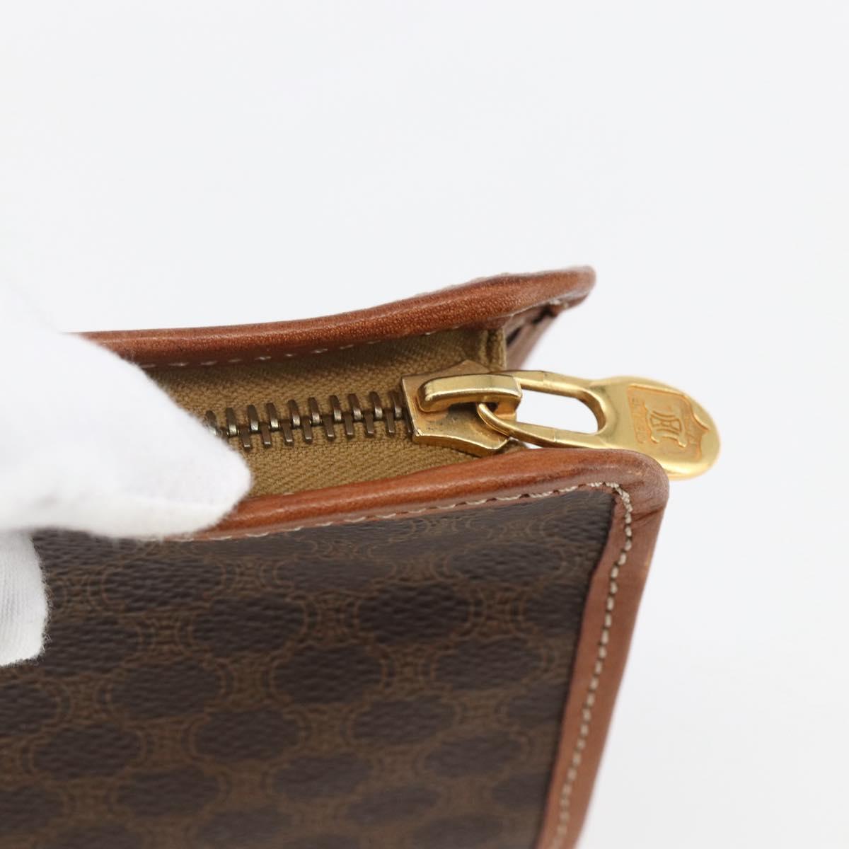 CELINE Macadam Canvas Clutch Bag PVC Leather Brown Gold Auth fm5133