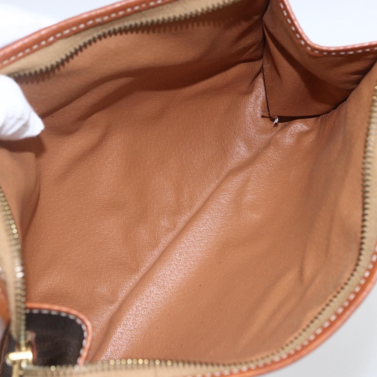 CELINE Macadam Canvas Clutch Bag PVC Leather Brown Gold Auth fm5133