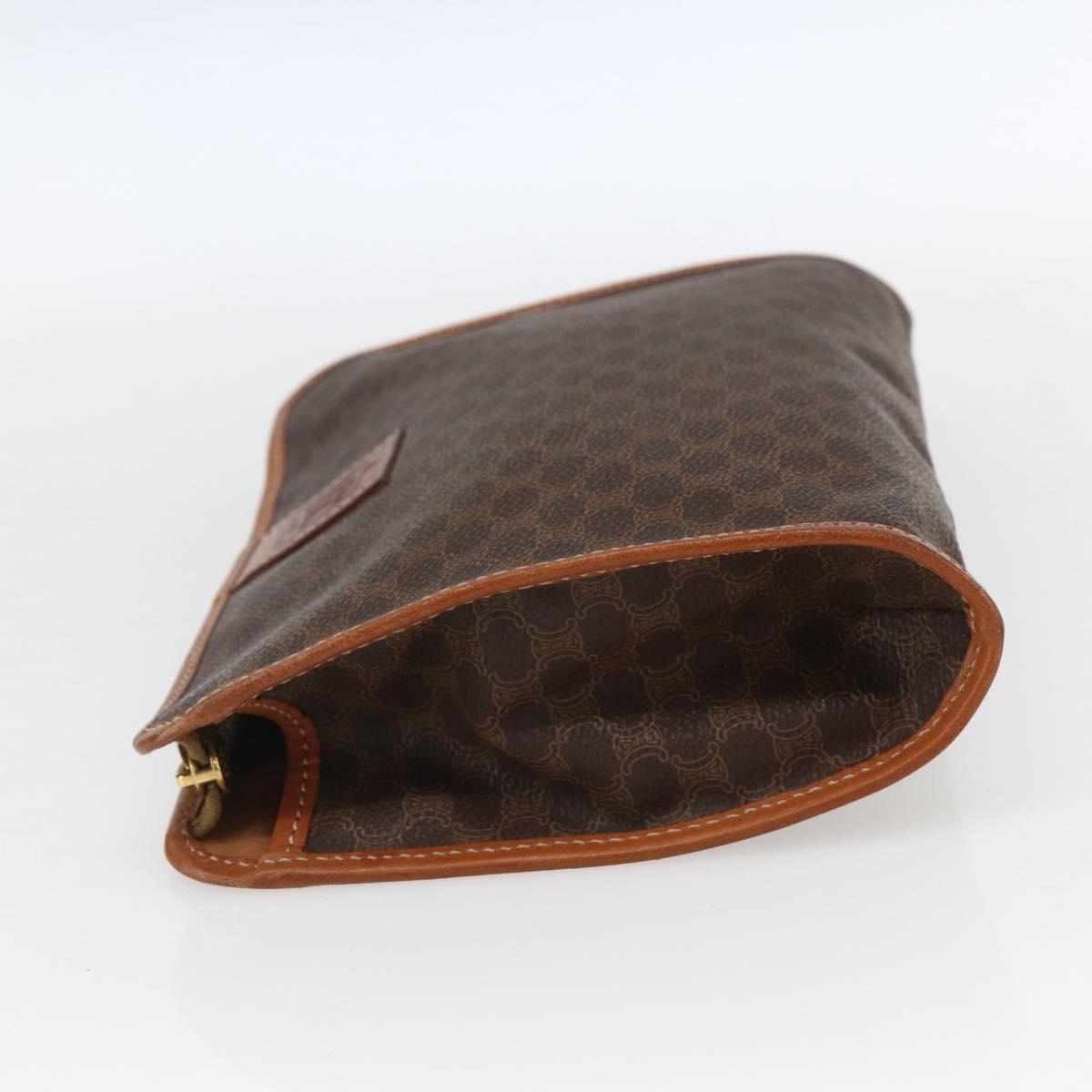 CELINE Macadam Canvas Clutch Bag PVC Leather Brown Gold Auth fm5133