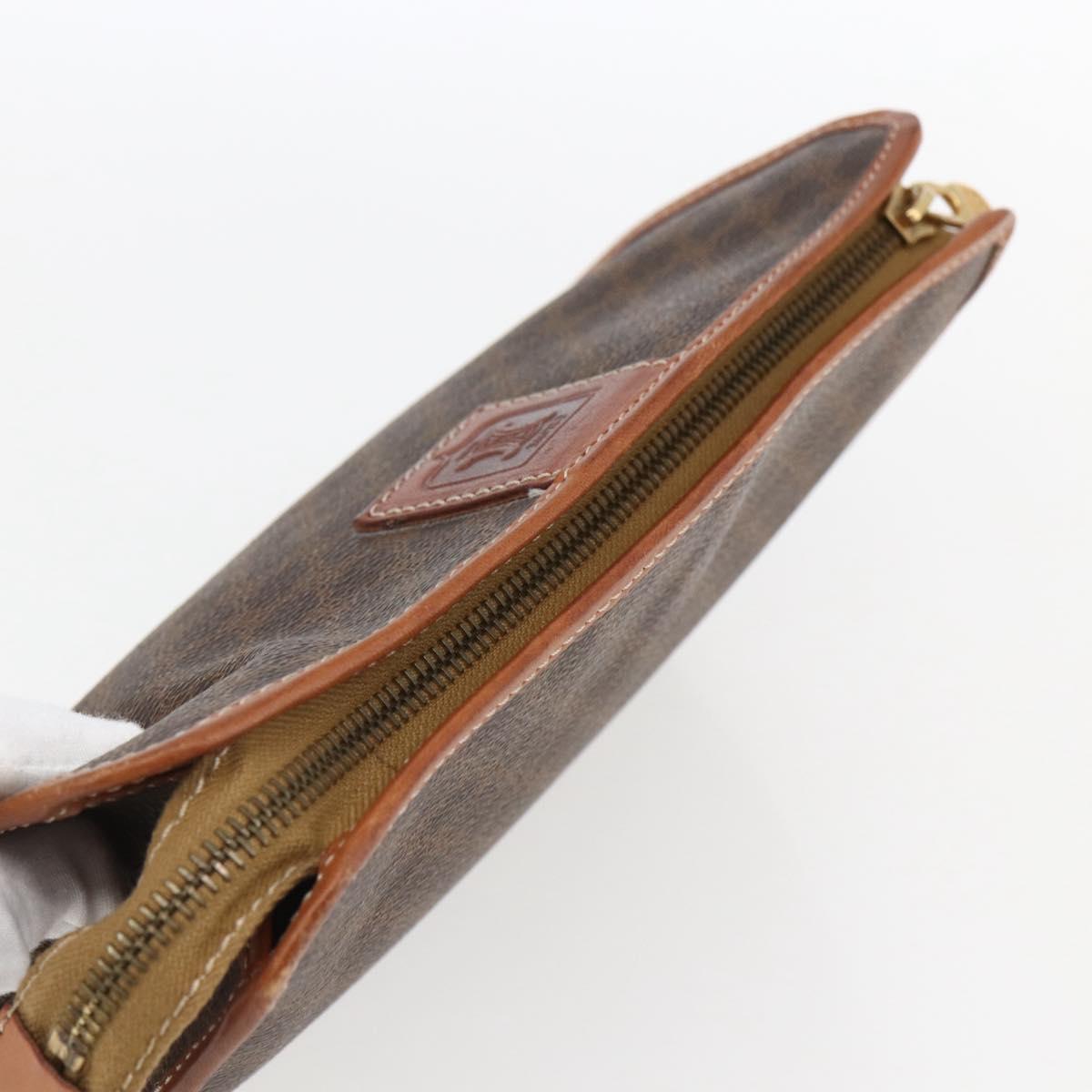CELINE Macadam Canvas Clutch Bag PVC Leather Brown Gold Auth fm5133