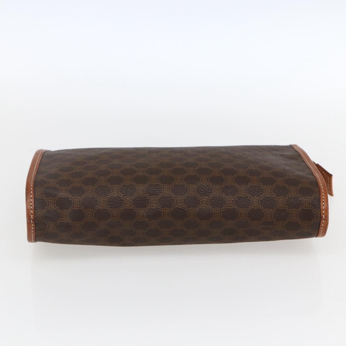 CELINE Macadam Canvas Clutch Bag PVC Leather Brown Gold Auth fm5133