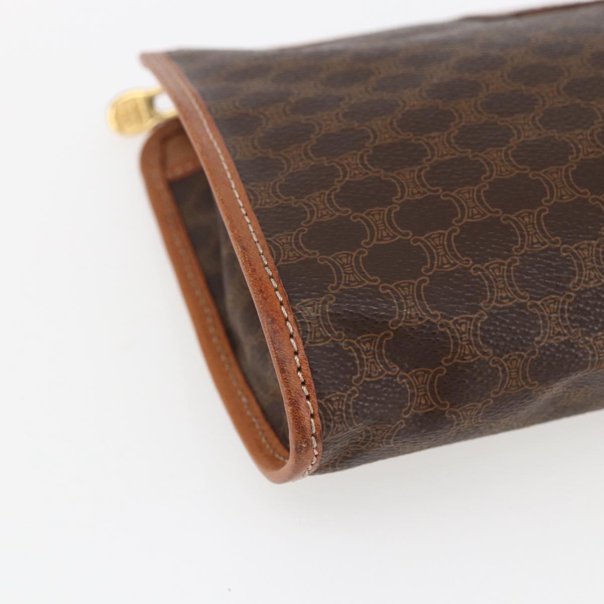 CELINE Macadam Canvas Clutch Bag PVC Leather Brown Gold Auth fm5133