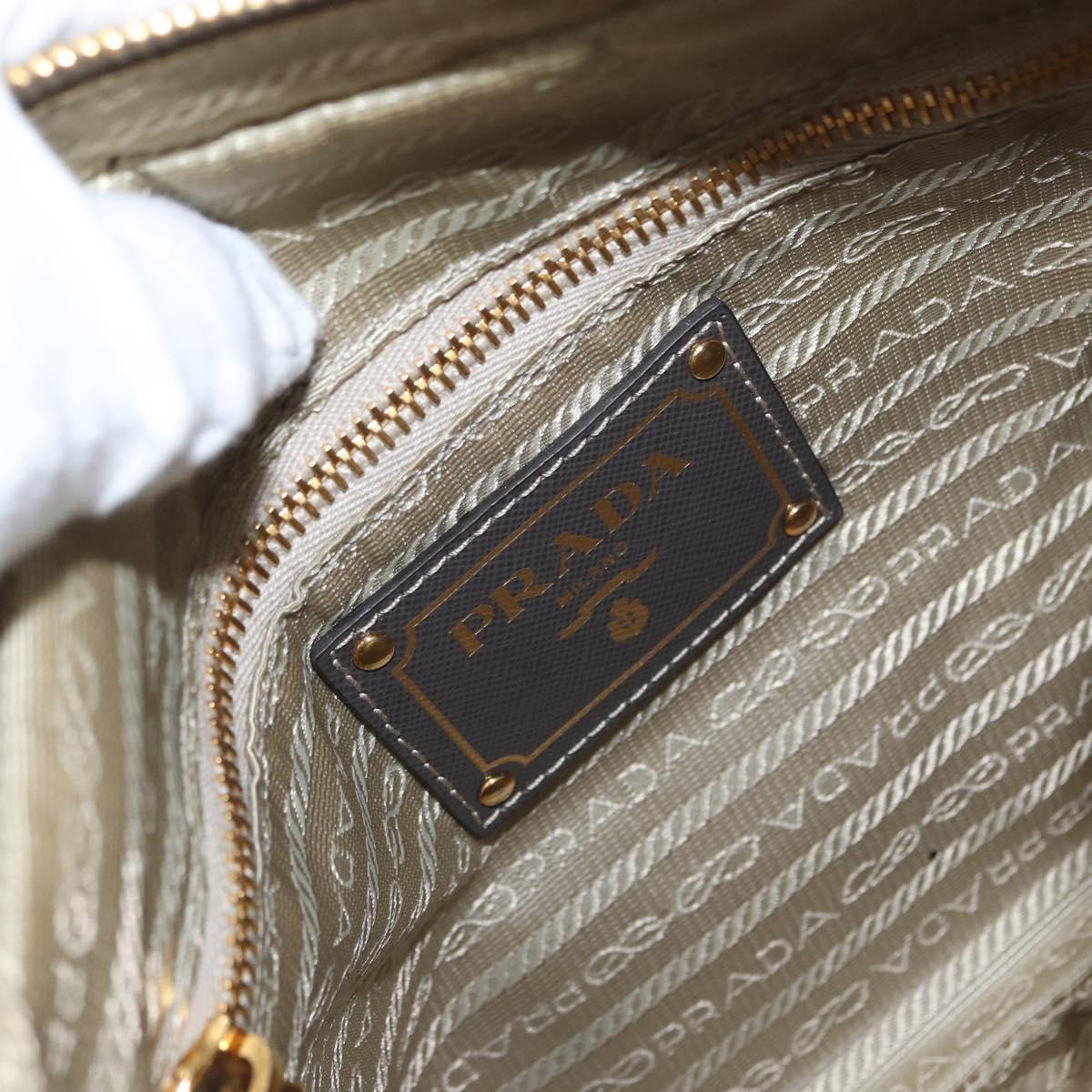 PRADA Shoulder Bag Nylon Leather Beige Gold Auth fm5136