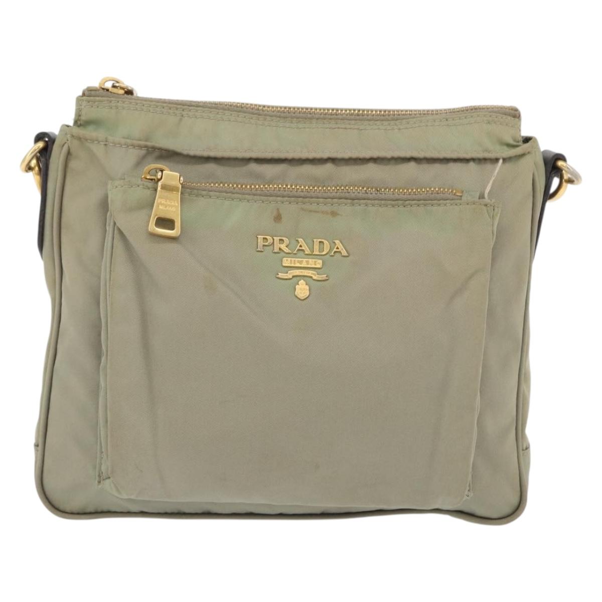 PRADA Shoulder Bag Nylon Leather Beige Gold Auth fm5136