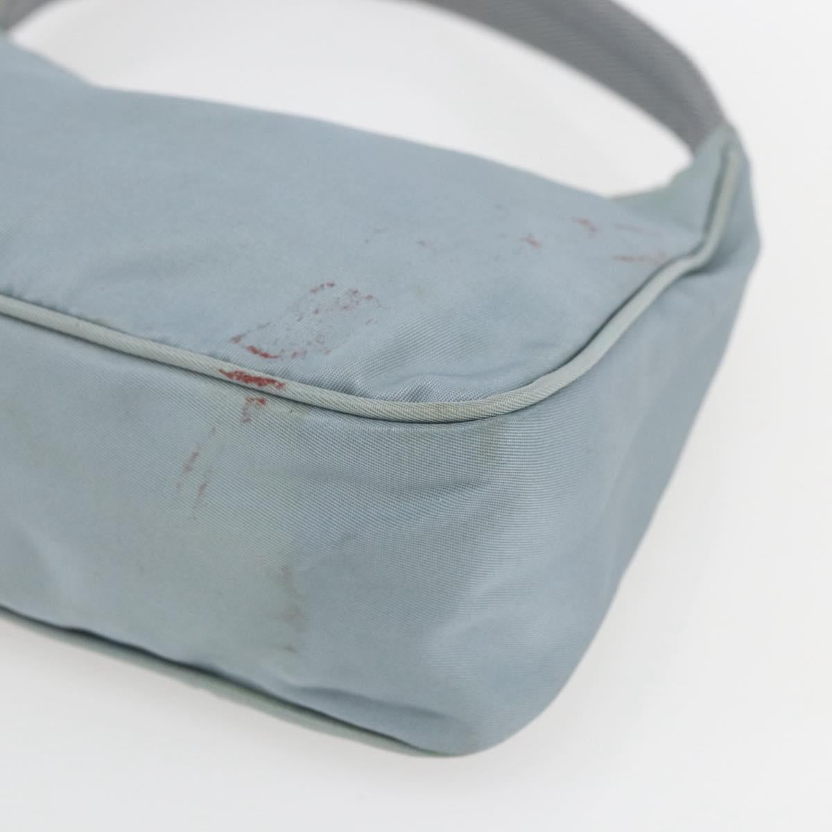 PRADA Hand Pouch Nylon Baby Blue Silver Auth fm5138