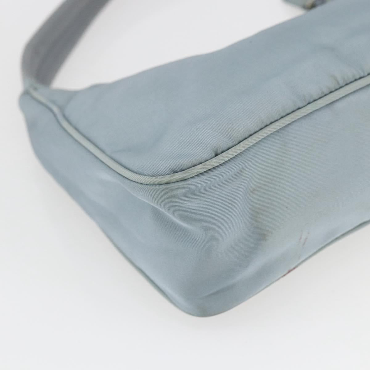 PRADA Hand Pouch Nylon Baby Blue Silver Auth fm5138