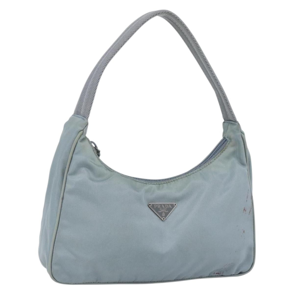 PRADA Hand Pouch Nylon Baby Blue Silver Auth fm5138