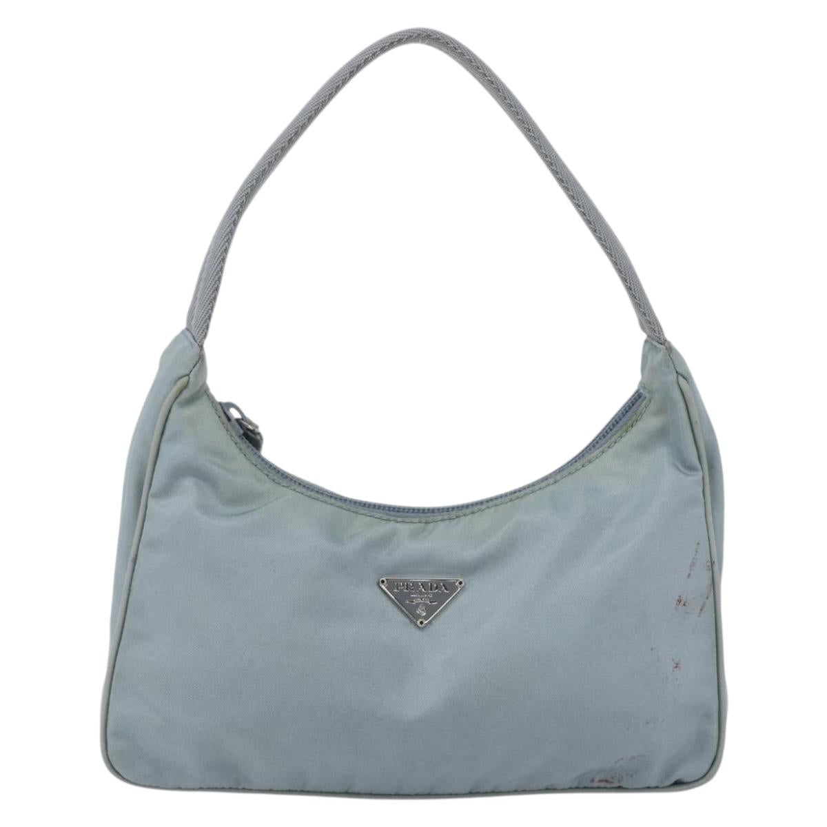 PRADA Hand Pouch Nylon Baby Blue Silver Auth fm5138