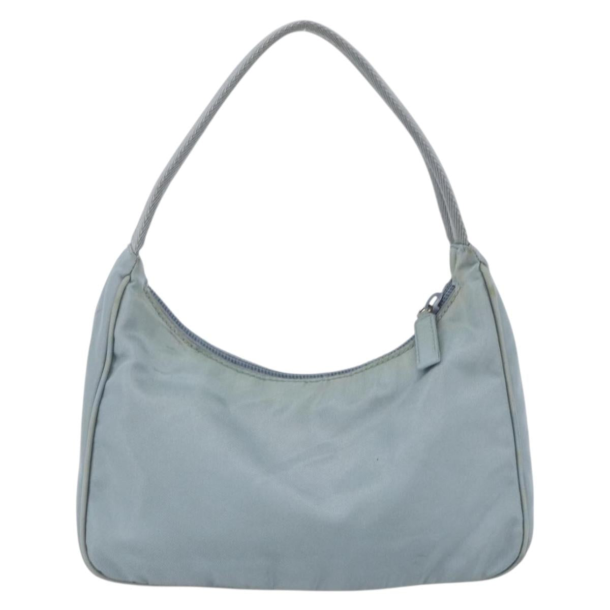 PRADA Hand Pouch Nylon Baby Blue Silver Auth fm5138