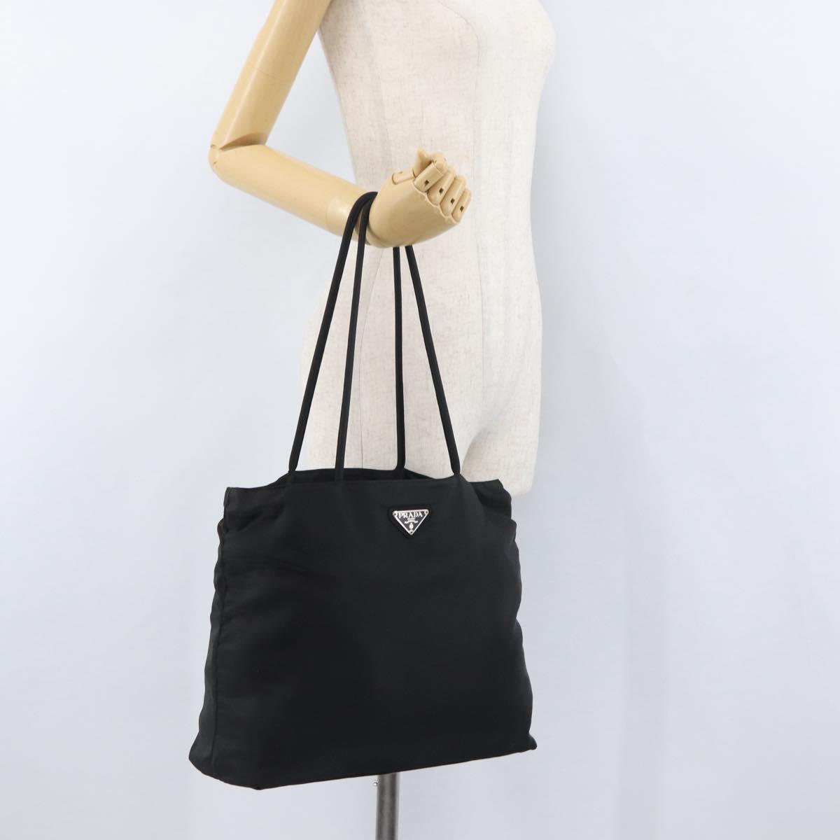 PRADA Tote Bag Nylon Black Silver Auth fm5142