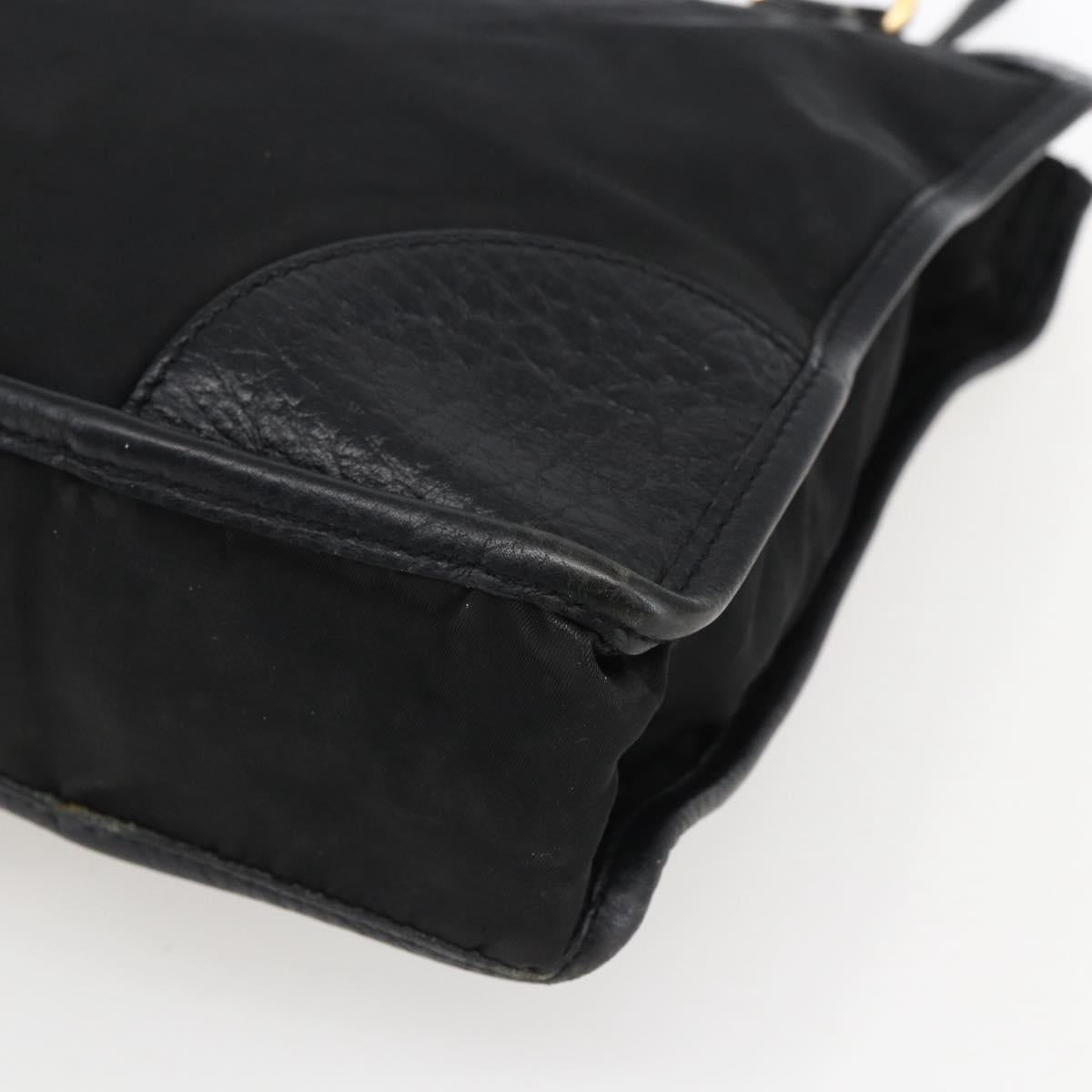 PRADA Tote Bag Nylon Leather Black Gold Auth fm5143