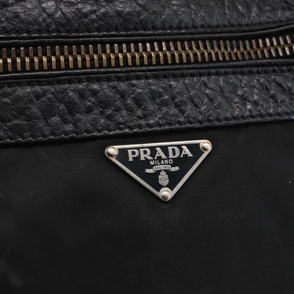 PRADA Tote Bag Nylon Leather Black Gold Auth fm5143