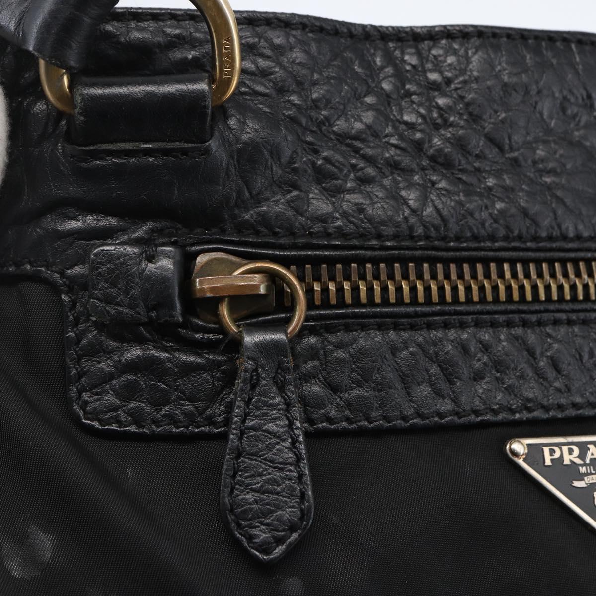 PRADA Tote Bag Nylon Leather Black Gold Auth fm5143