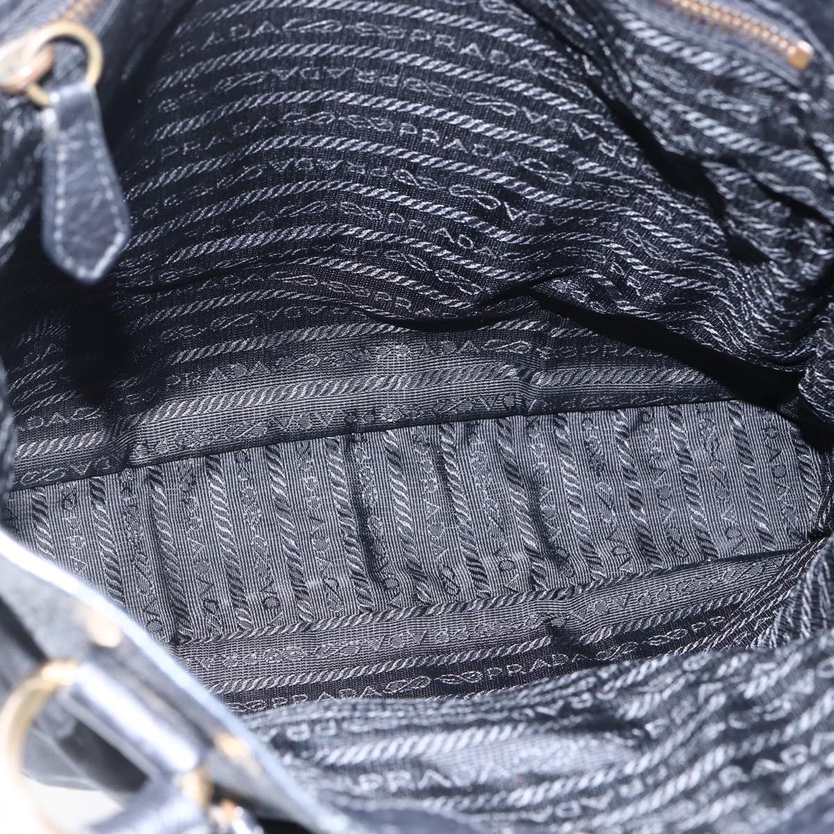 PRADA Tote Bag Nylon Leather Black Gold Auth fm5143
