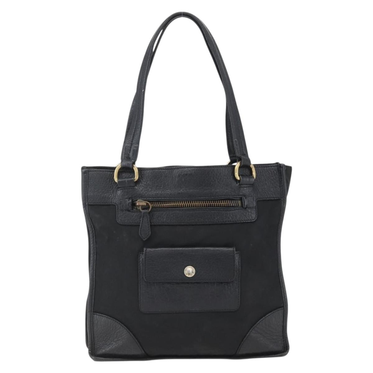 PRADA Tote Bag Nylon Leather Black Gold Auth fm5143