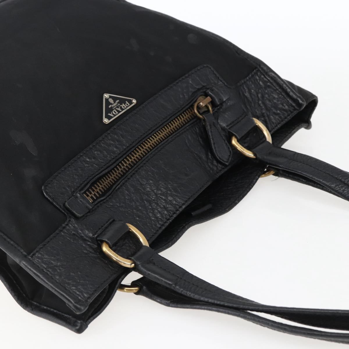 PRADA Tote Bag Nylon Leather Black Gold Auth fm5143