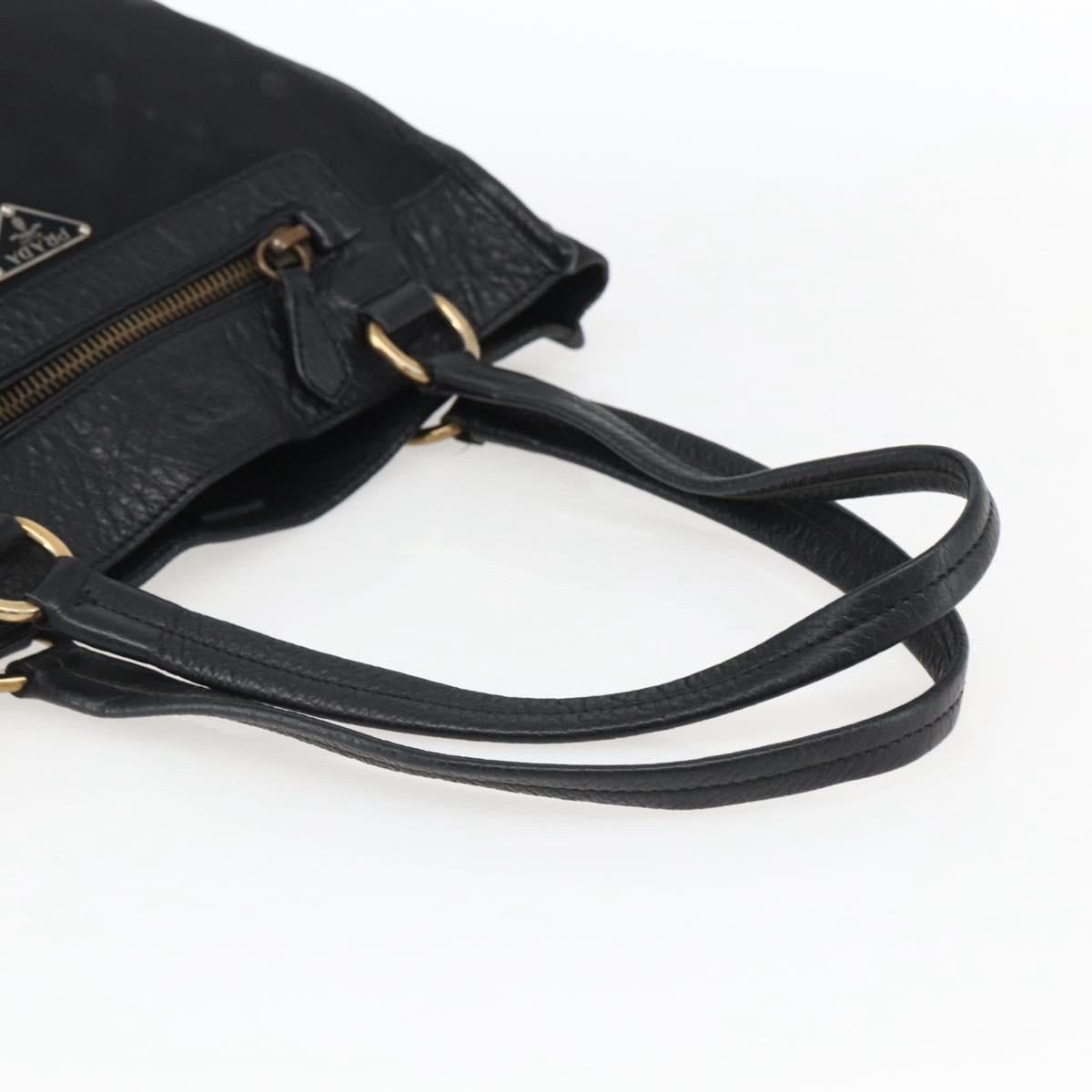 PRADA Tote Bag Nylon Leather Black Gold Auth fm5143