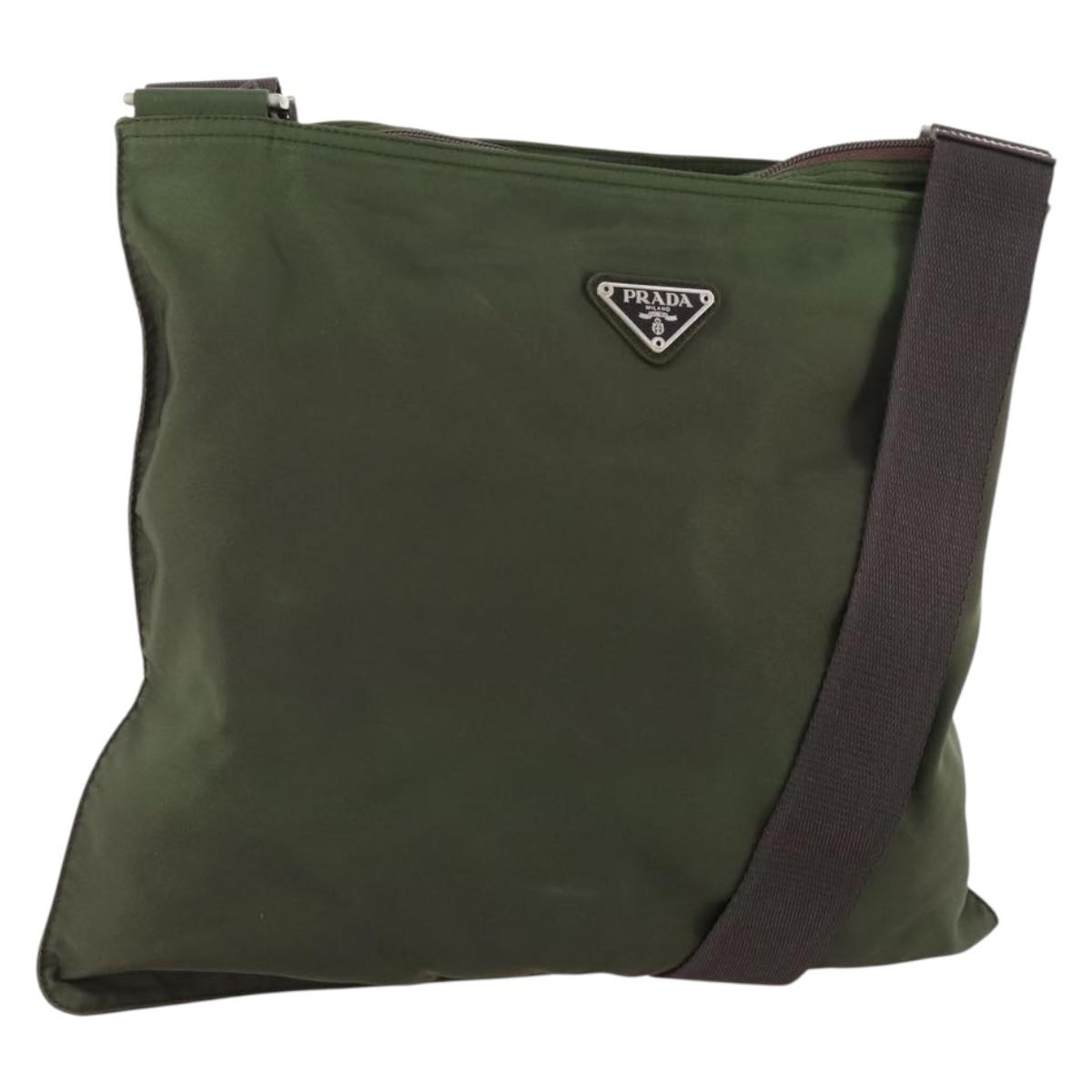 PRADA Shoulder Bag Nylon Green Silver Auth fm5146