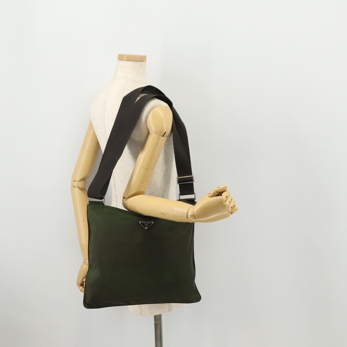 PRADA Shoulder Bag Nylon Green Silver Auth fm5146