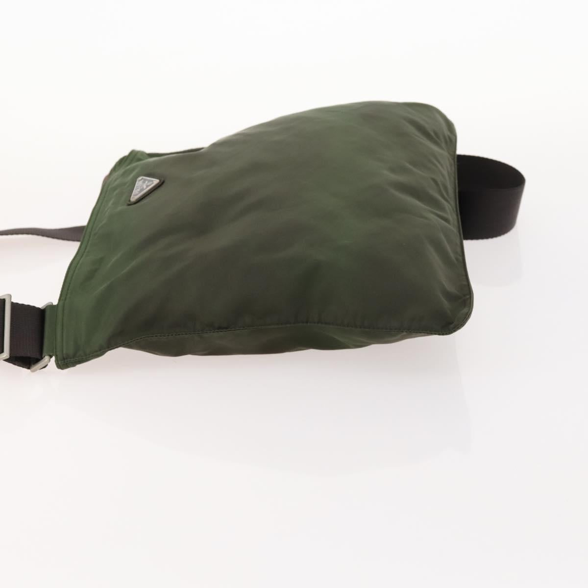 PRADA Shoulder Bag Nylon Green Silver Auth fm5146