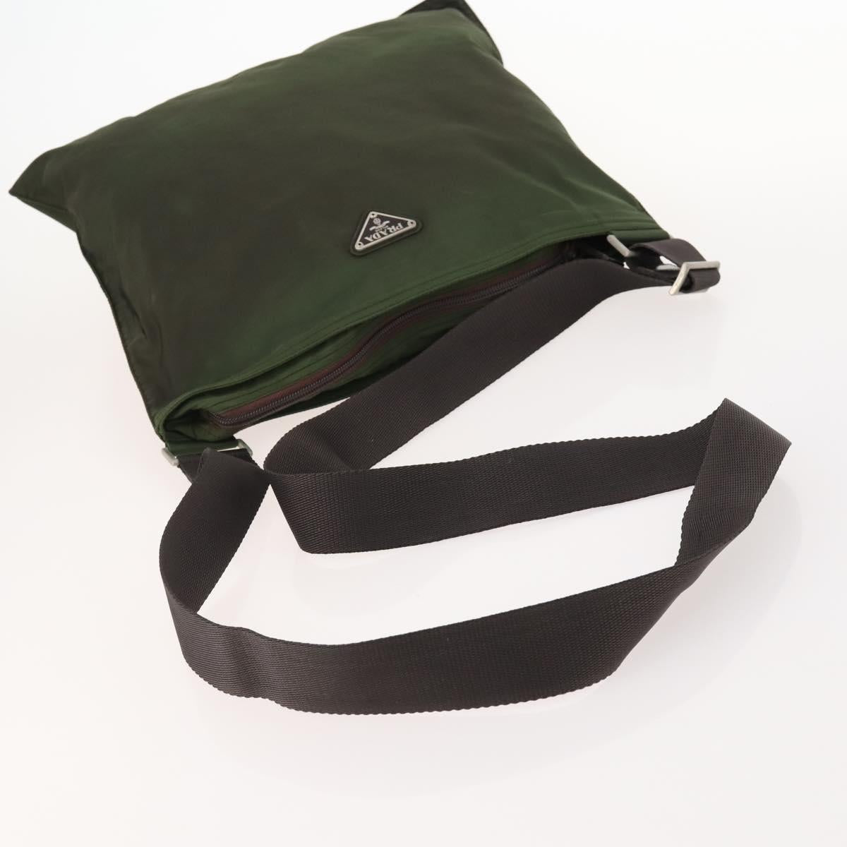 PRADA Shoulder Bag Nylon Green Silver Auth fm5146