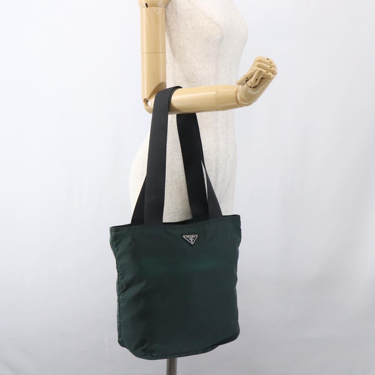 PRADA Tote Bag Nylon Green Silver Auth fm5147