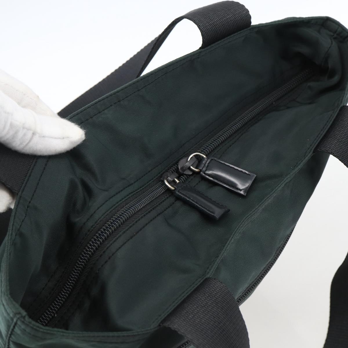 PRADA Tote Bag Nylon Green Silver Auth fm5147
