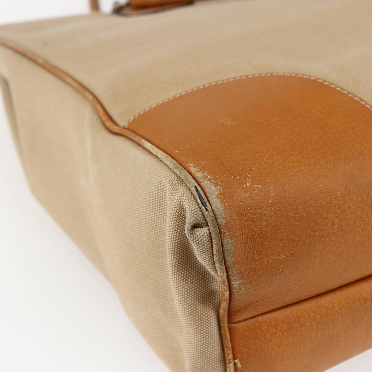 PRADA Hand Bag Canvas Leather Beige Silver Auth fm5148