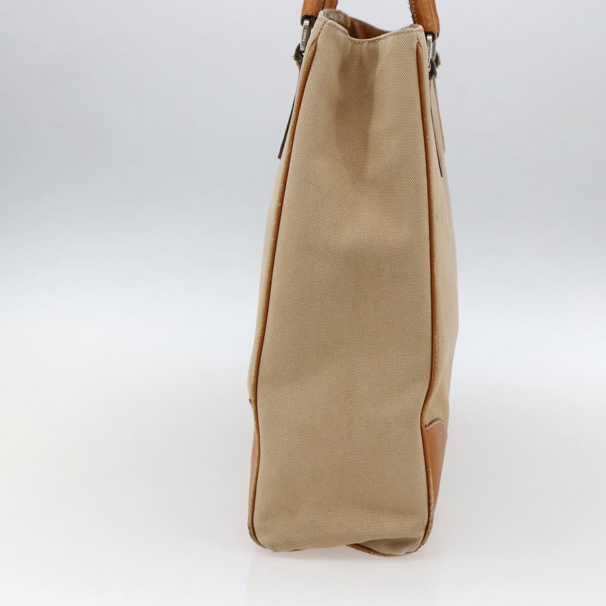 PRADA Hand Bag Canvas Leather Beige Silver Auth fm5148