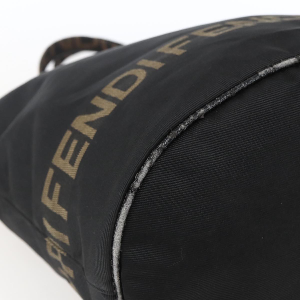 FENDI Hand Bag Nylon Black Gold Auth fm5150