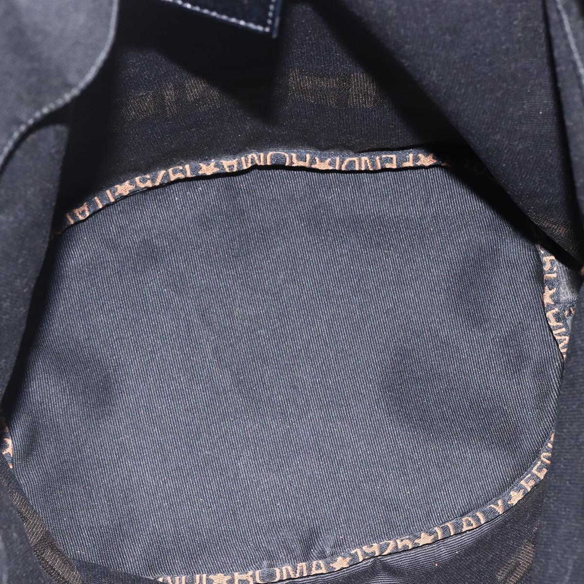 FENDI Hand Bag Nylon Black Gold Auth fm5150
