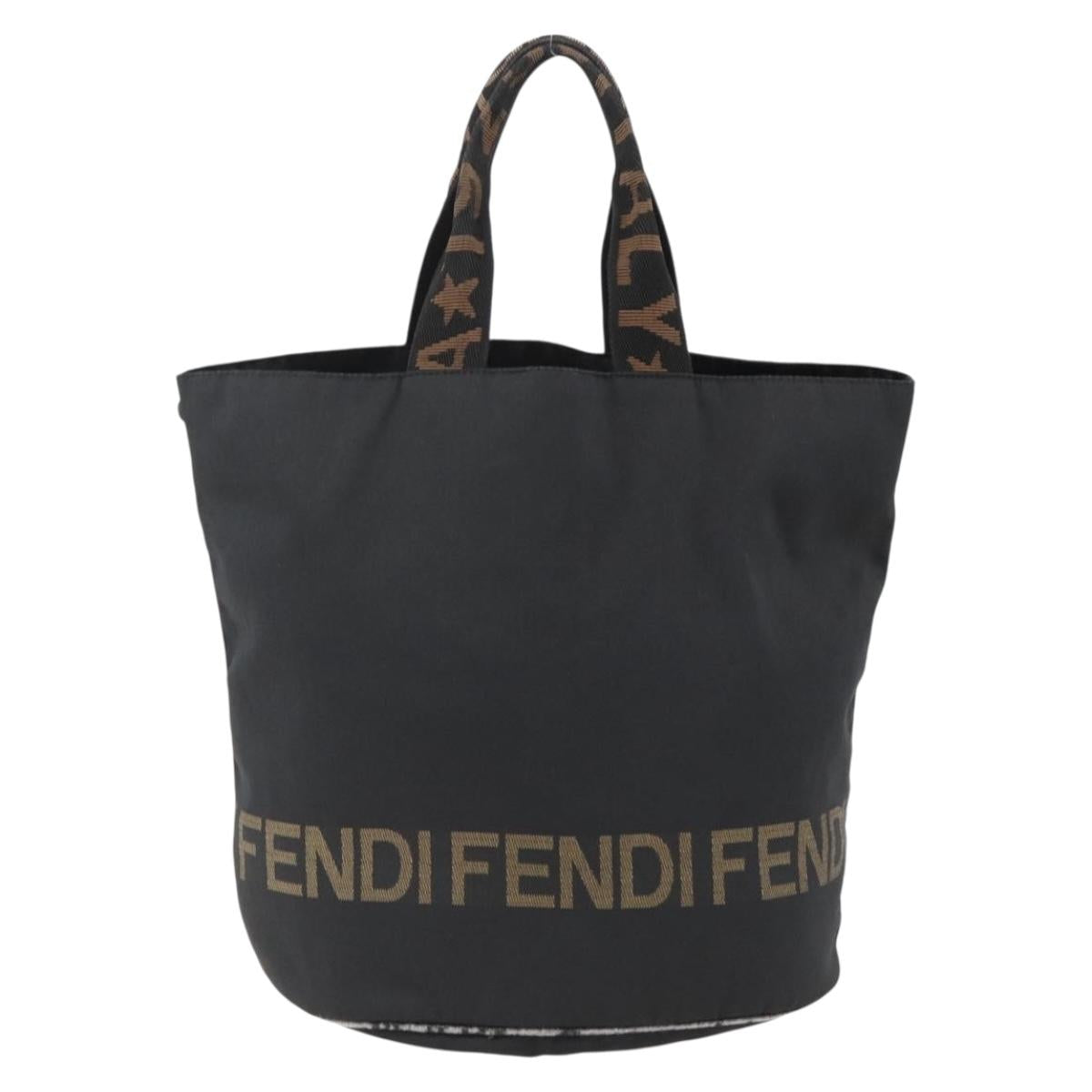 FENDI Hand Bag Nylon Black Gold Auth fm5150