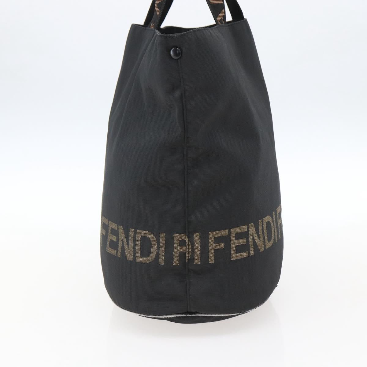 FENDI Hand Bag Nylon Black Gold Auth fm5150