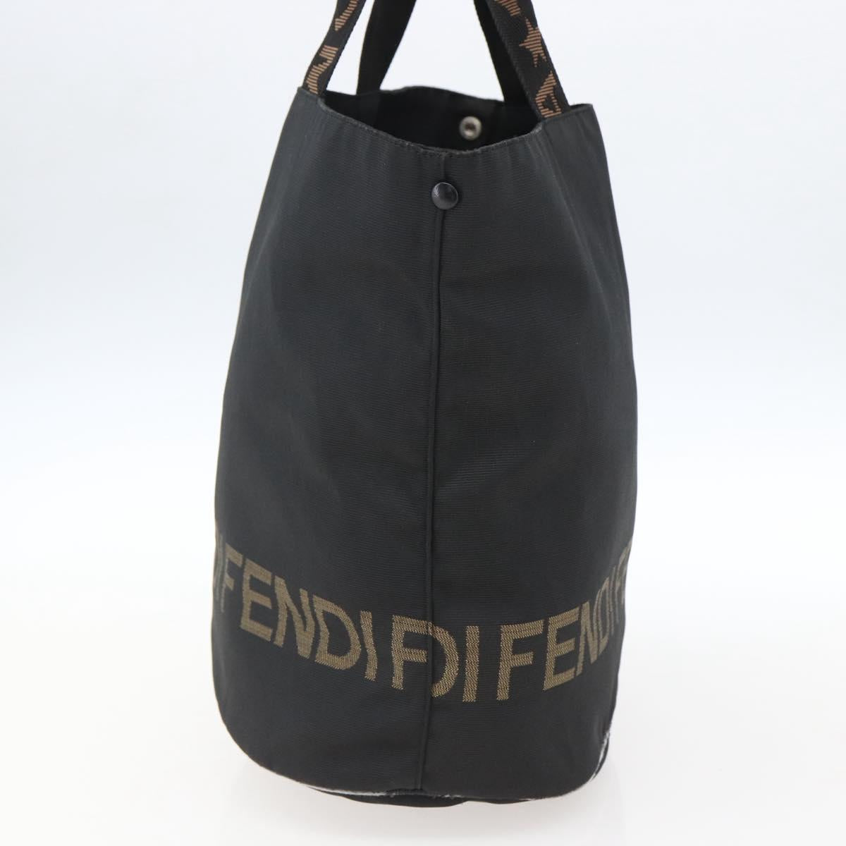 FENDI Hand Bag Nylon Black Gold Auth fm5150