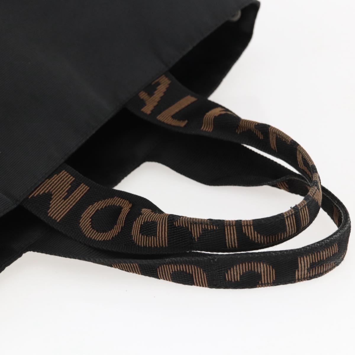 FENDI Hand Bag Nylon Black Gold Auth fm5150