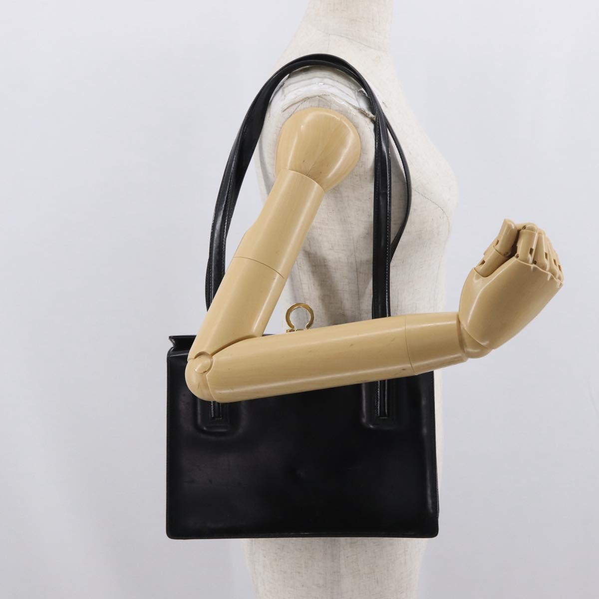 Salvatore Ferragamo Gancini Tote Bag Leather Black Gold Auth fm5152