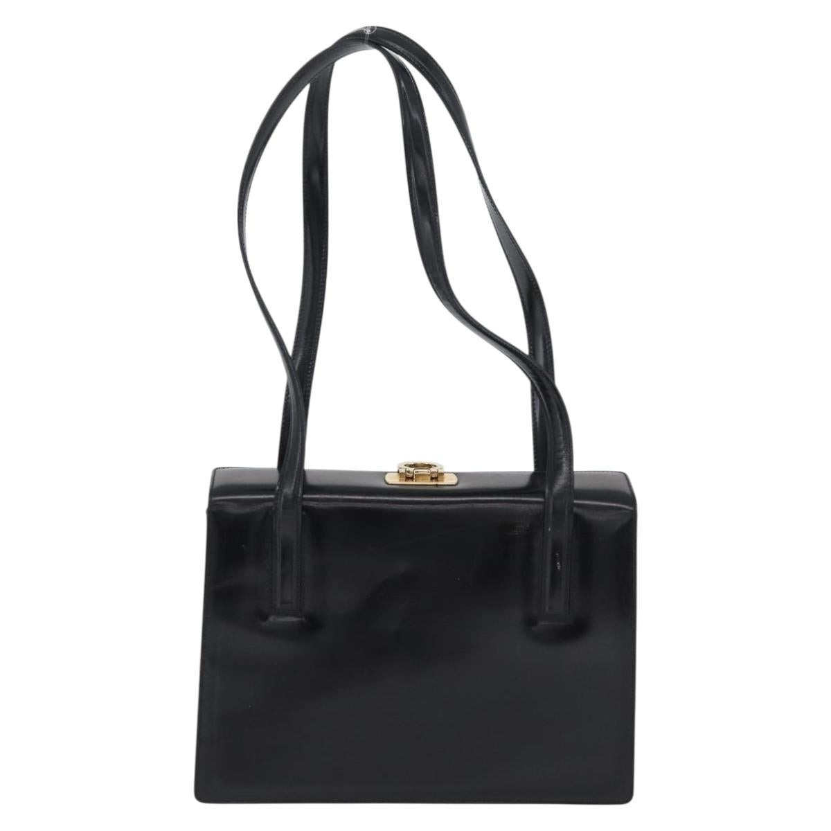 Salvatore Ferragamo Gancini Tote Bag Leather Black Gold Auth fm5152