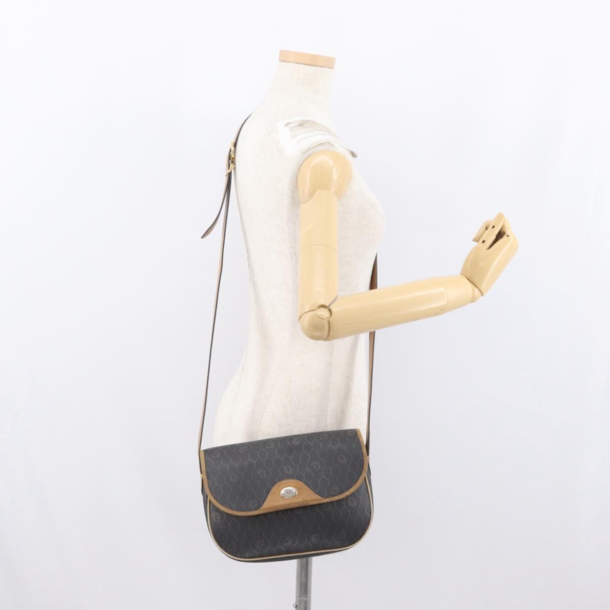 Christian Dior Honeycomb Canvas Shoulder Bag PVC Black Gold Auth fm5155